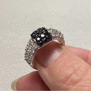 Black and silver Pave Cz cocktail ring size 5 with jewelry bag